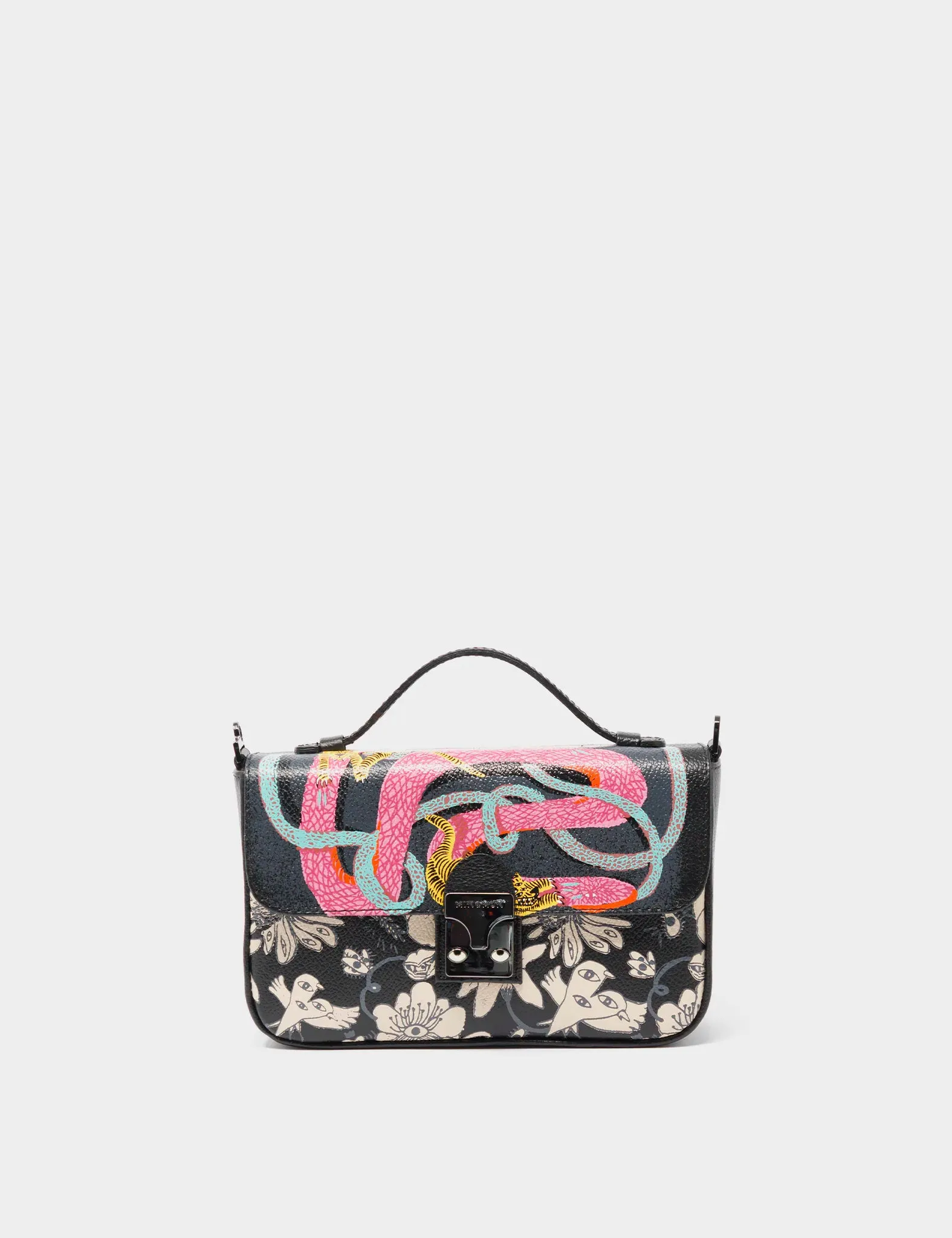 Amantis Black Leather Crossbody Mini Handbag - Tiger and Snake Design
