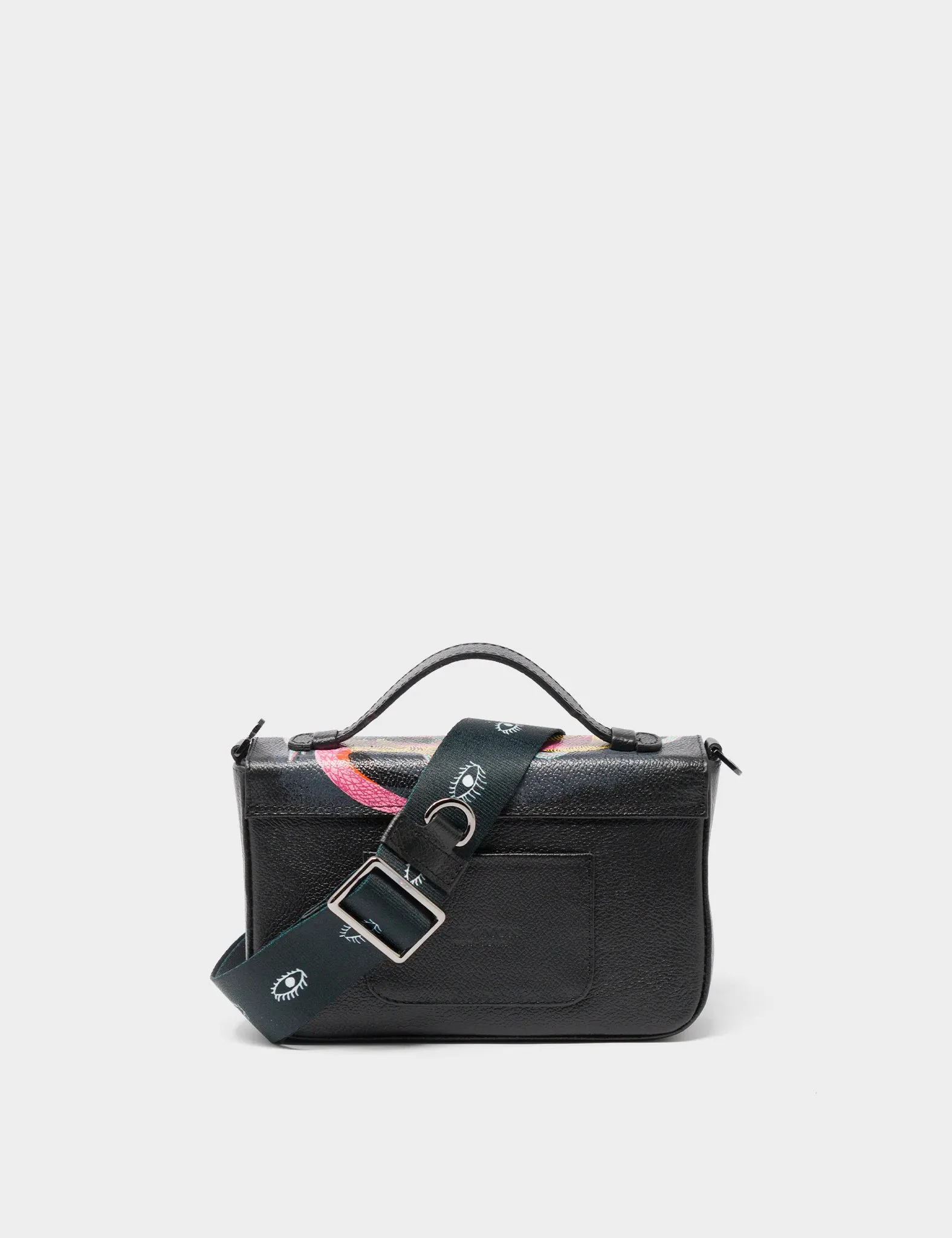 Amantis Black Leather Crossbody Mini Handbag - Tiger and Snake Design