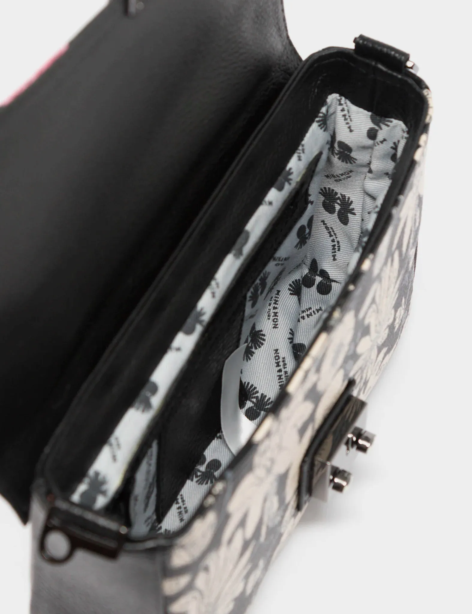 Amantis Black Leather Crossbody Mini Handbag - Tiger and Snake Design