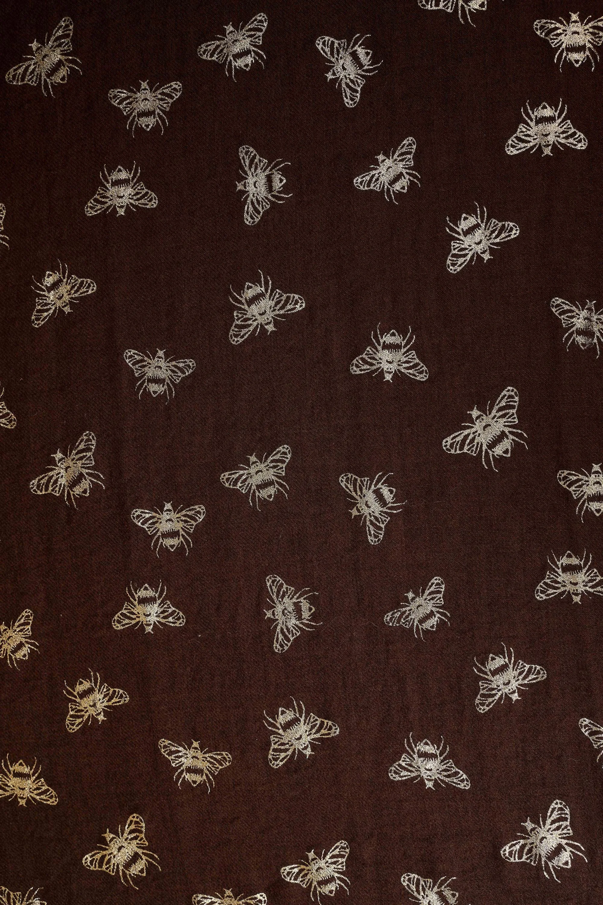 Bee Foil Wool Scarf - Chocolate & Gold