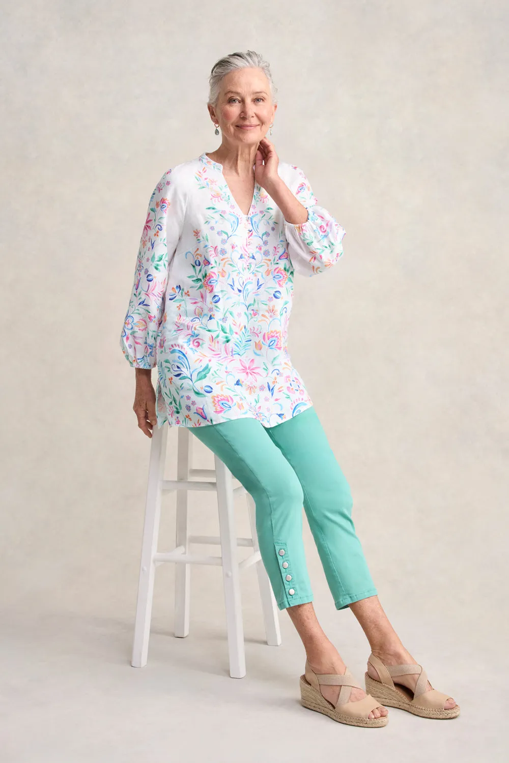 Border Print French Linen Tunic - Jeanne Border Print
