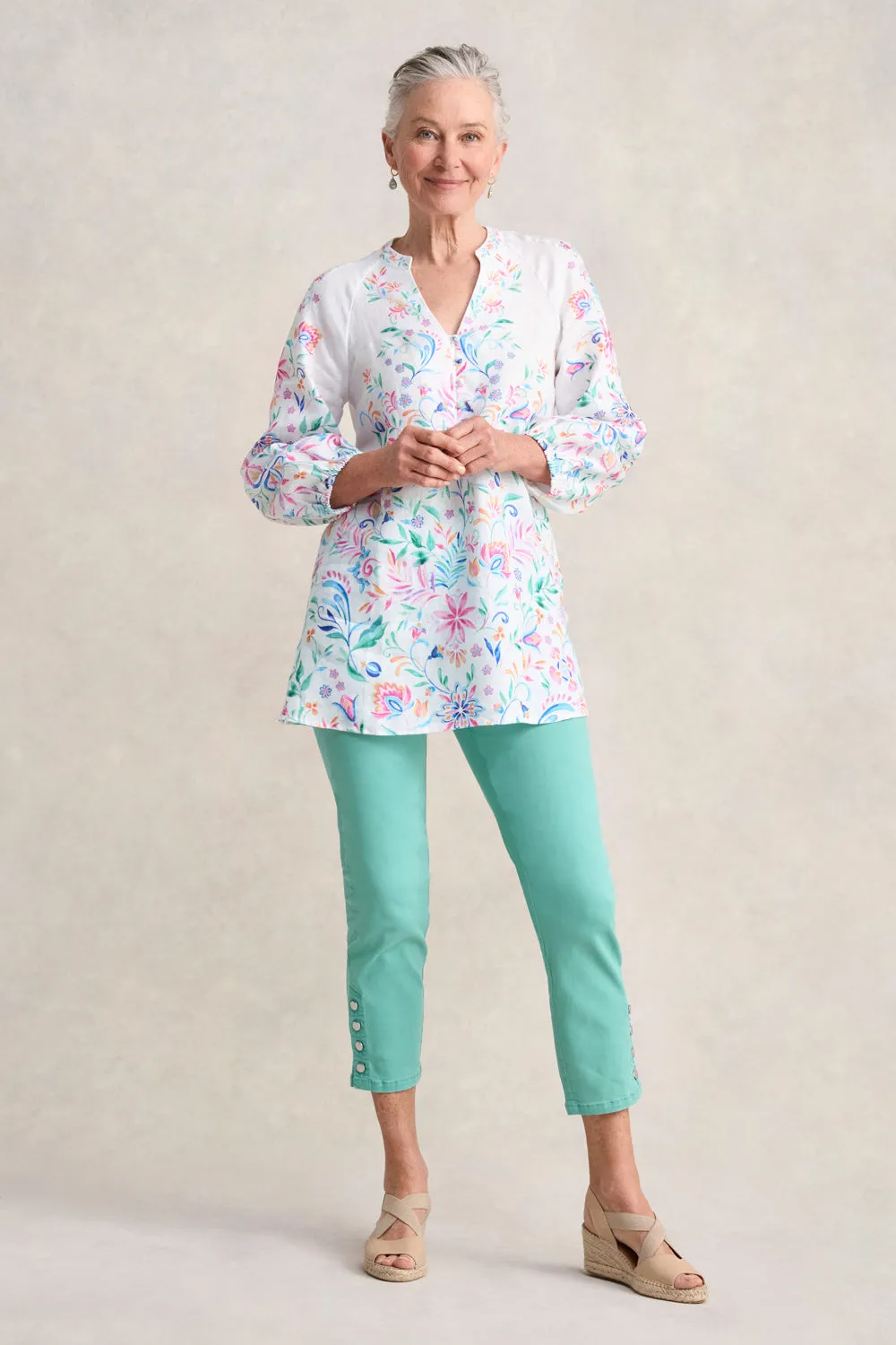 Border Print French Linen Tunic - Jeanne Border Print