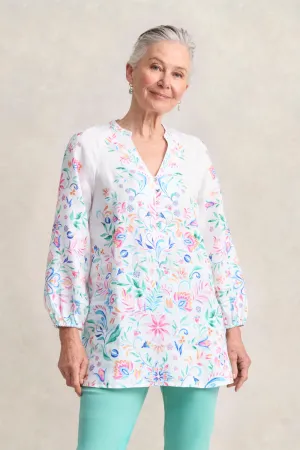 Border Print French Linen Tunic - Jeanne Border Print