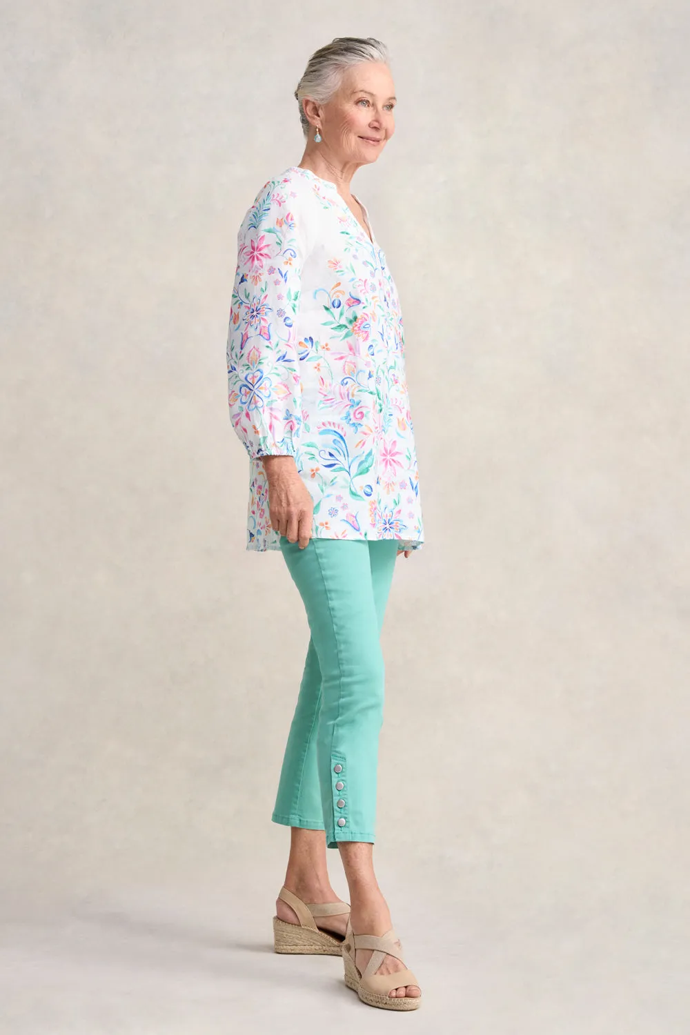 Border Print French Linen Tunic - Jeanne Border Print