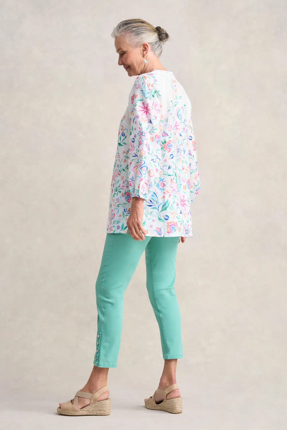 Border Print French Linen Tunic - Jeanne Border Print
