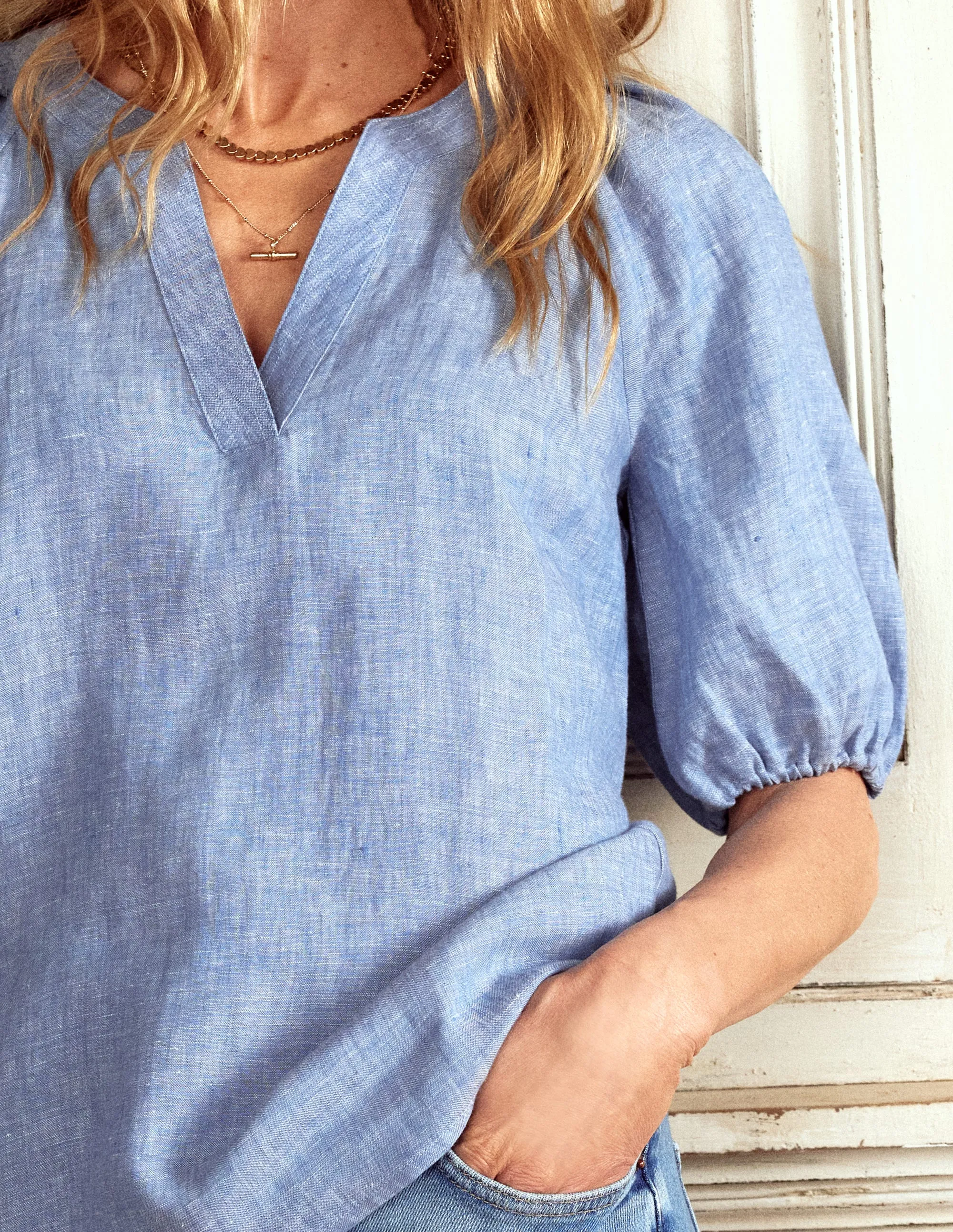 Brooke Linen Top-Chambray