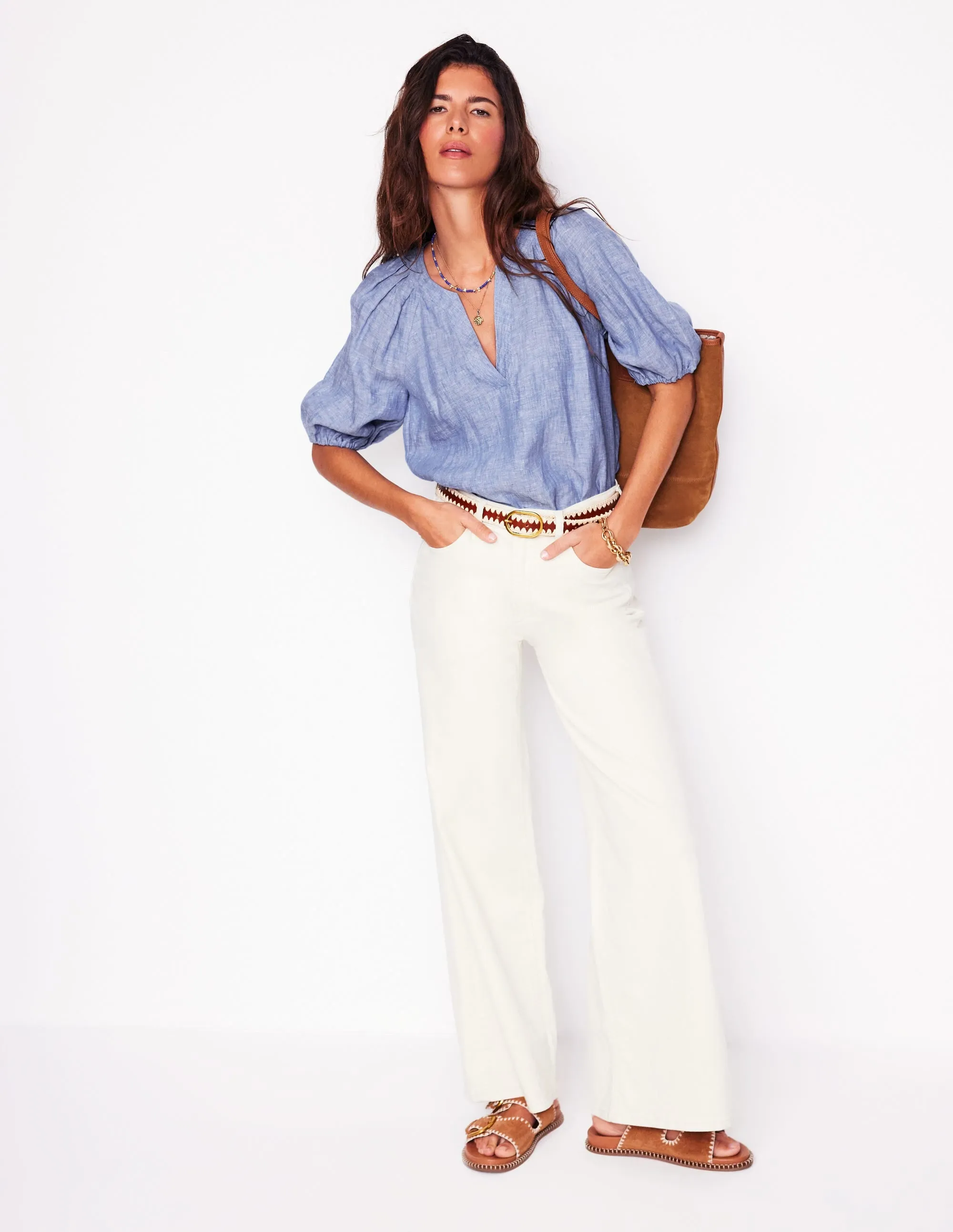 Brooke Linen Top-Chambray