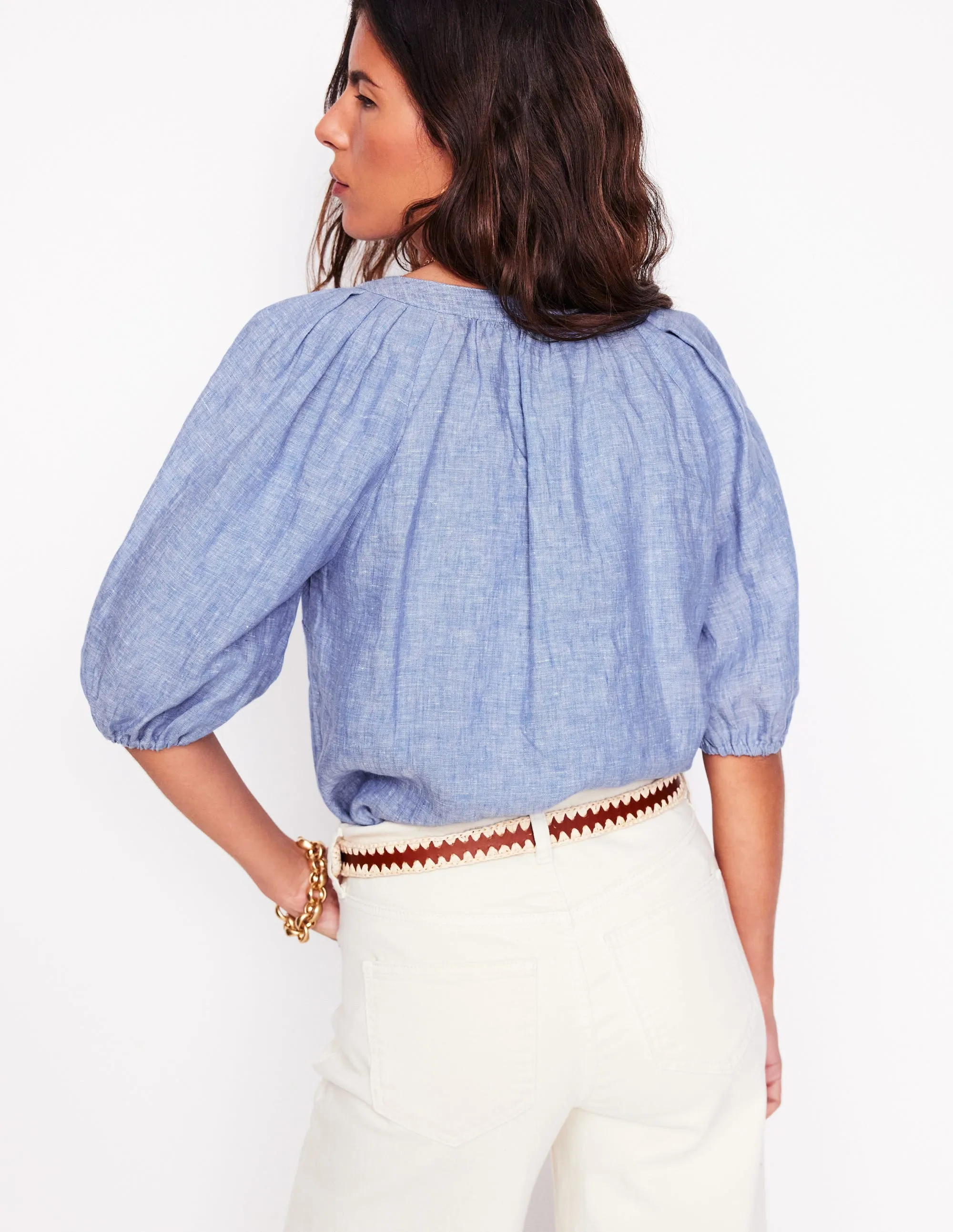 Brooke Linen Top-Chambray