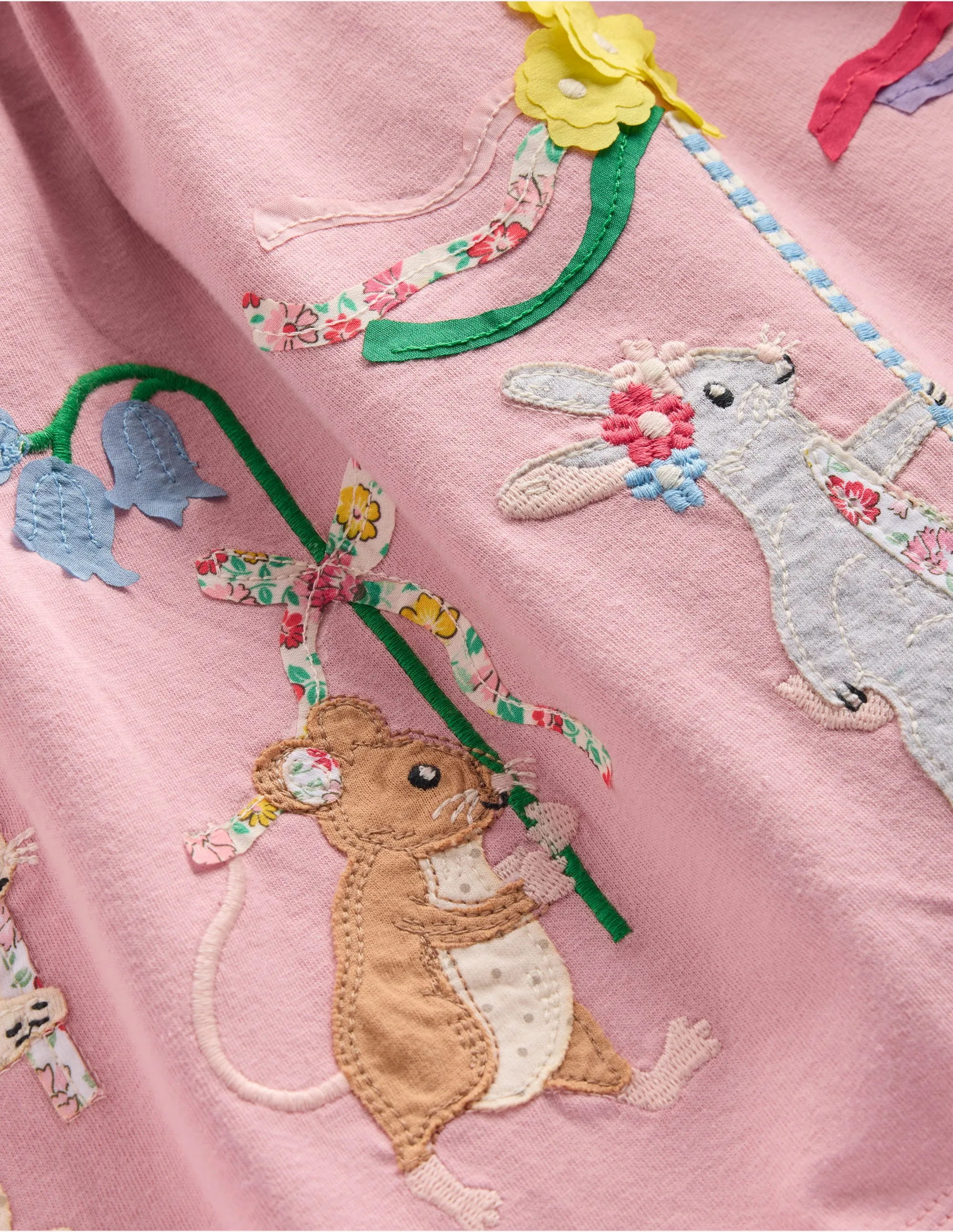 Clare Shirred Appliqué Dress-Vintage Pink May Day Animals