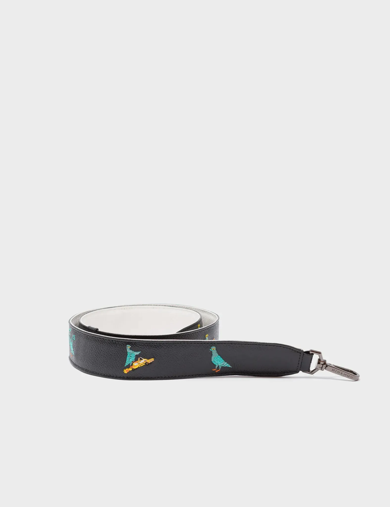 Detachable Black Leather Shoulder Strap - Pigeonista Embroidery