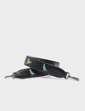 Detachable Black Leather Shoulder Strap - Pigeonista Embroidery