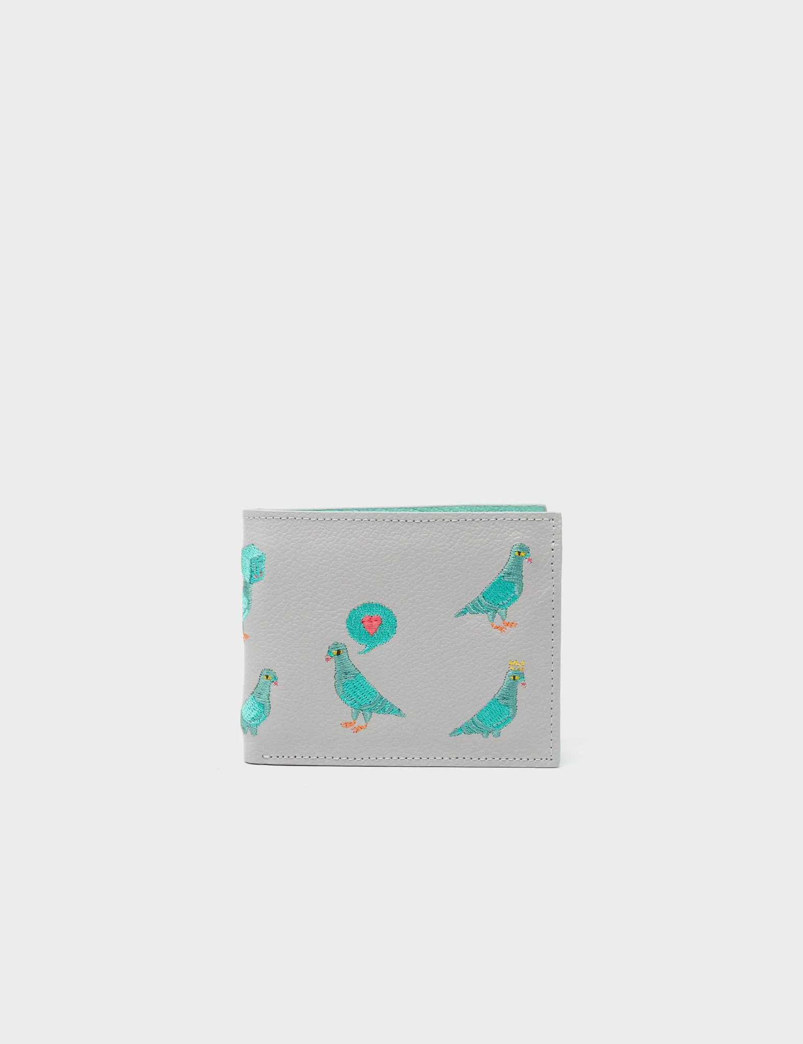 Felicia Moonwalk Gray Leather Bifold Wallet  - Pigeonista Embroidery