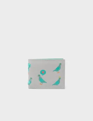 Felicia Moonwalk Gray Leather Bifold Wallet  - Pigeonista Embroidery