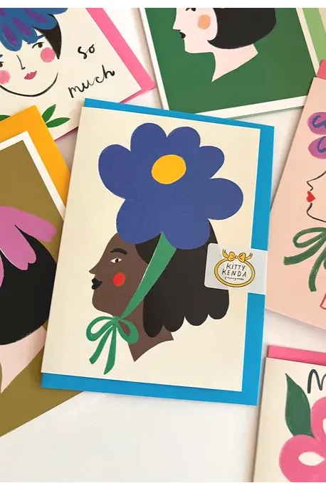 Kitty Kenda Blue Flower Woman Card