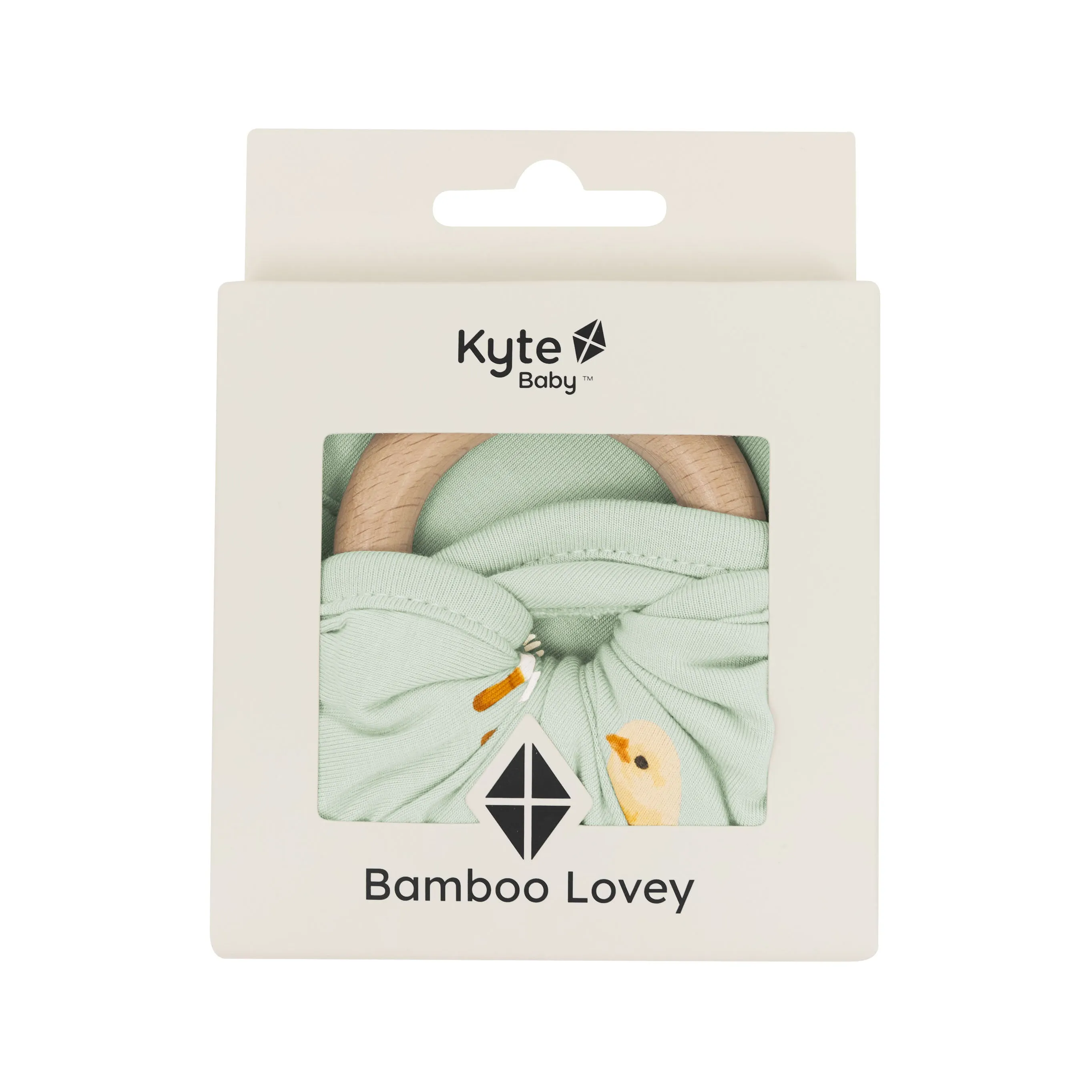 Lovey in Aloe Chick with Removable Wooden Teething Ring