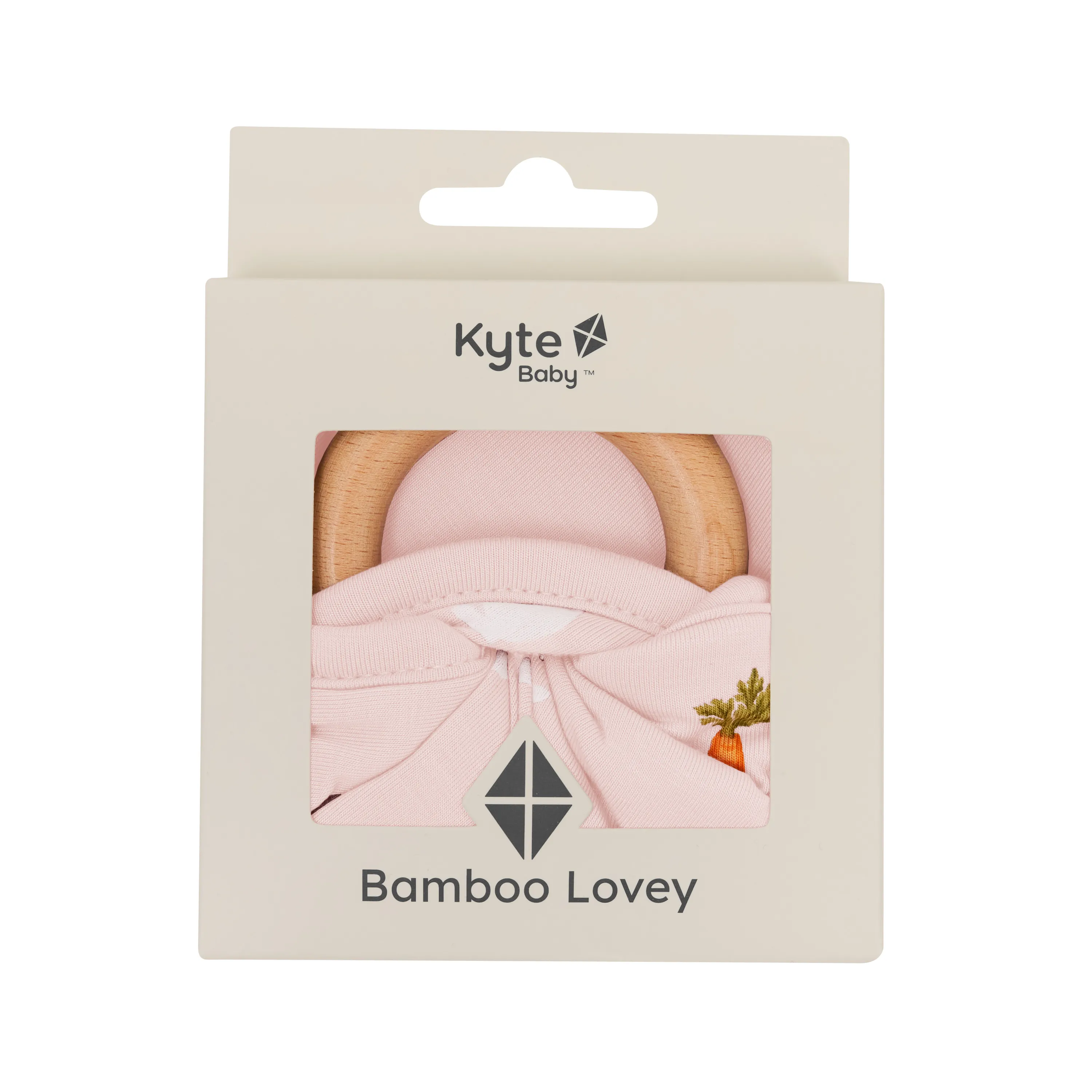 Lovey in Blush Rabbit with Removable Wooden Teething Ring