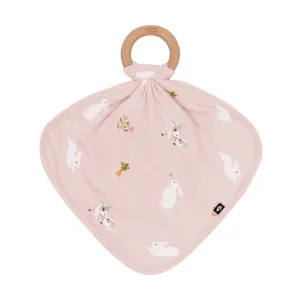 Lovey in Blush Rabbit with Removable Wooden Teething Ring
