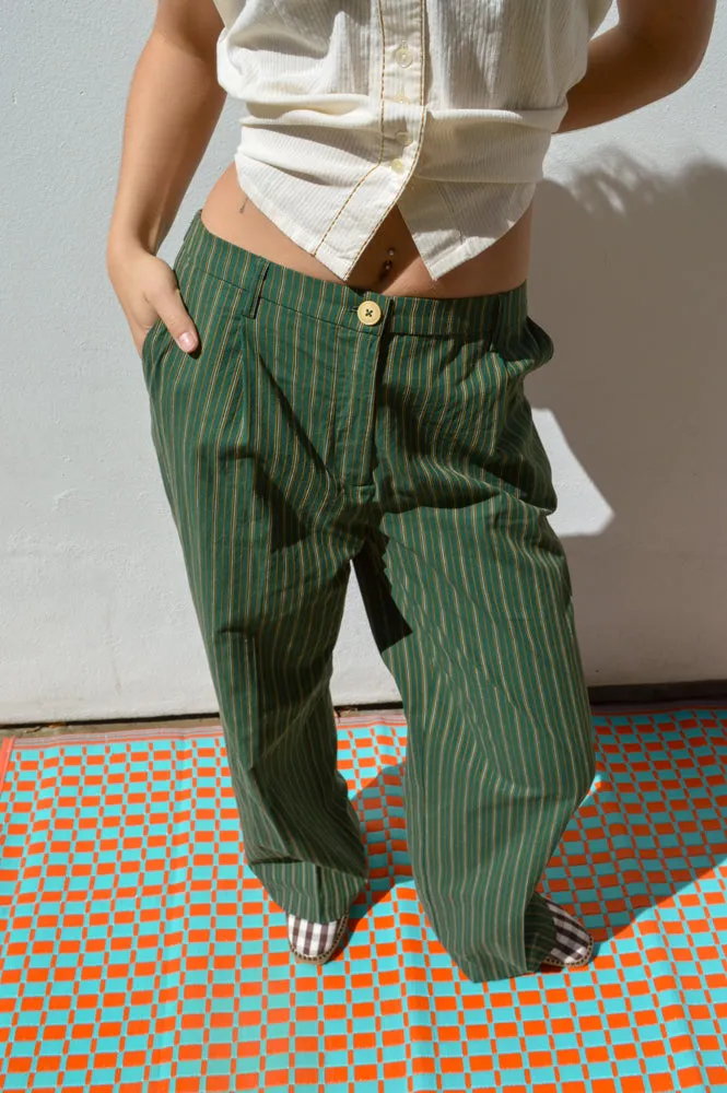 Nice Things Two Toned Smoke Green Striped Trousers