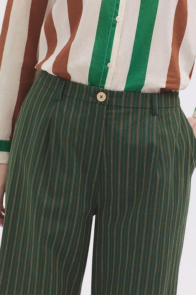 Nice Things Two Toned Smoke Green Striped Trousers