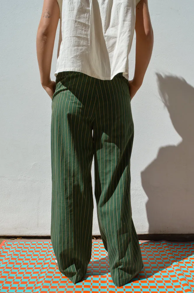 Nice Things Two Toned Smoke Green Striped Trousers