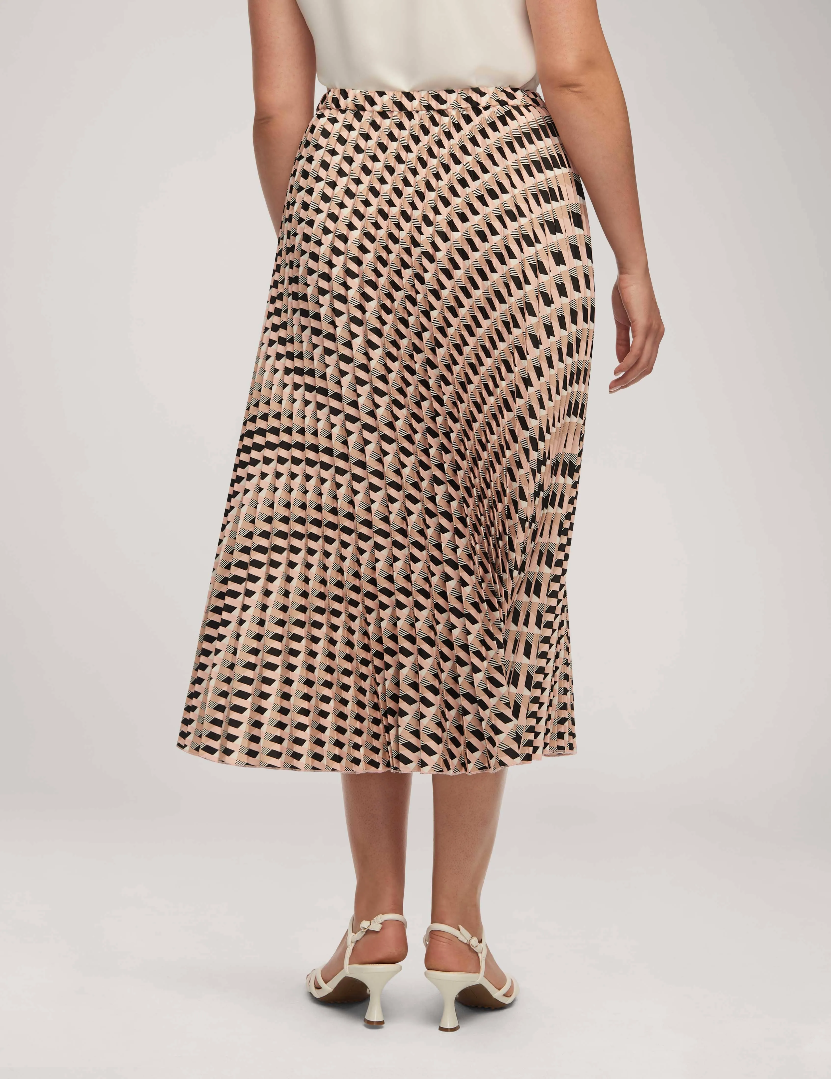 Printed Flat Satin Geo Pull On Pleated Skirt - Sale
