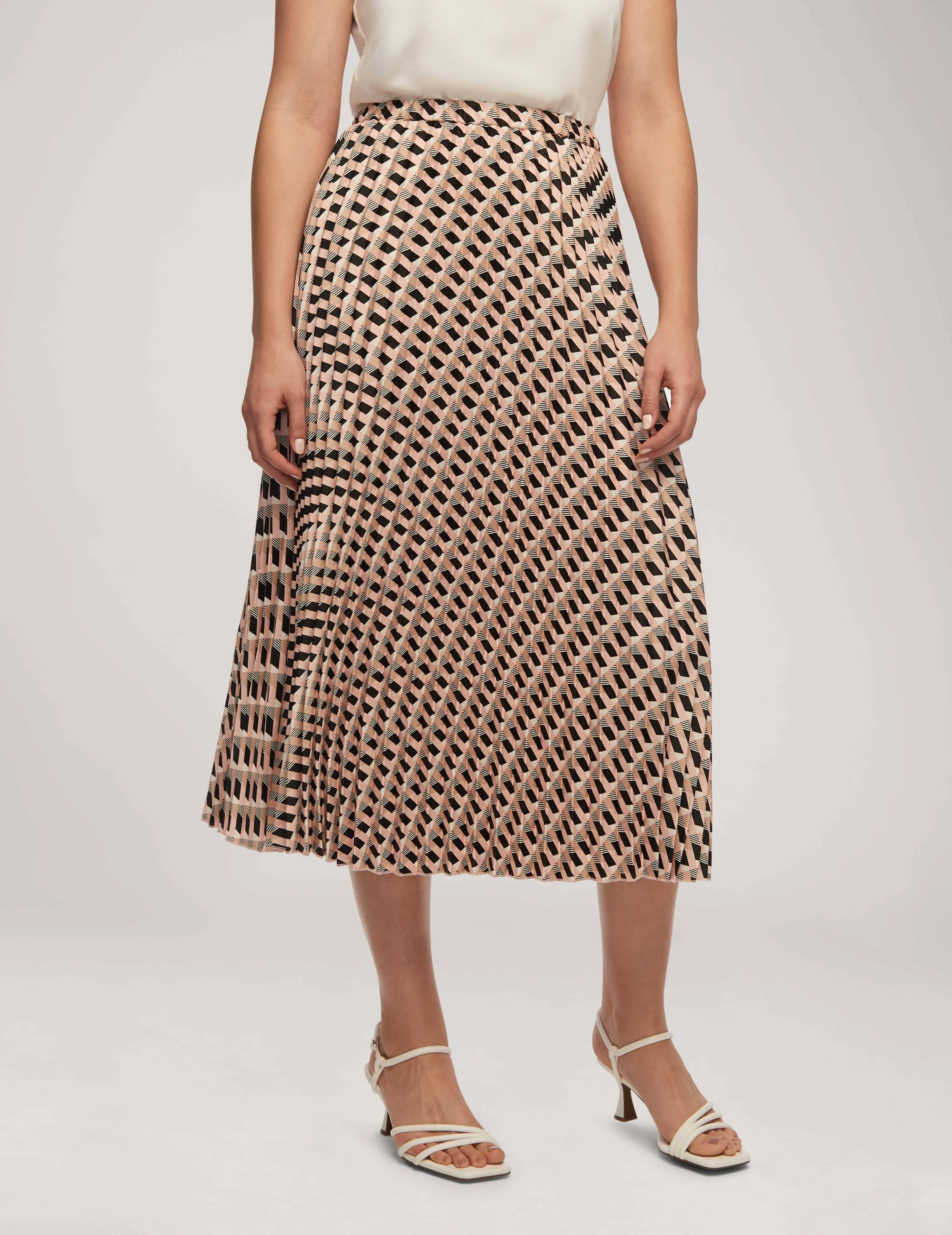 Printed Flat Satin Geo Pull On Pleated Skirt - Sale