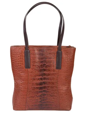 Scully Leather Croco Print Handbag Brown