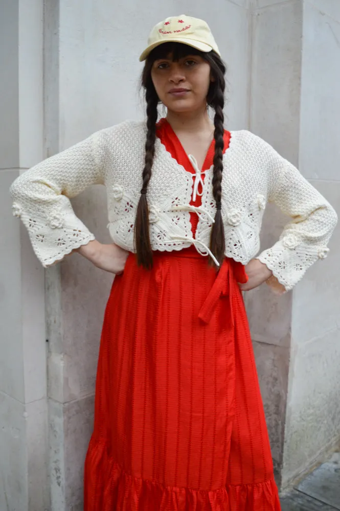 Stella Nova Pointelle Flame Red Wrap Dress