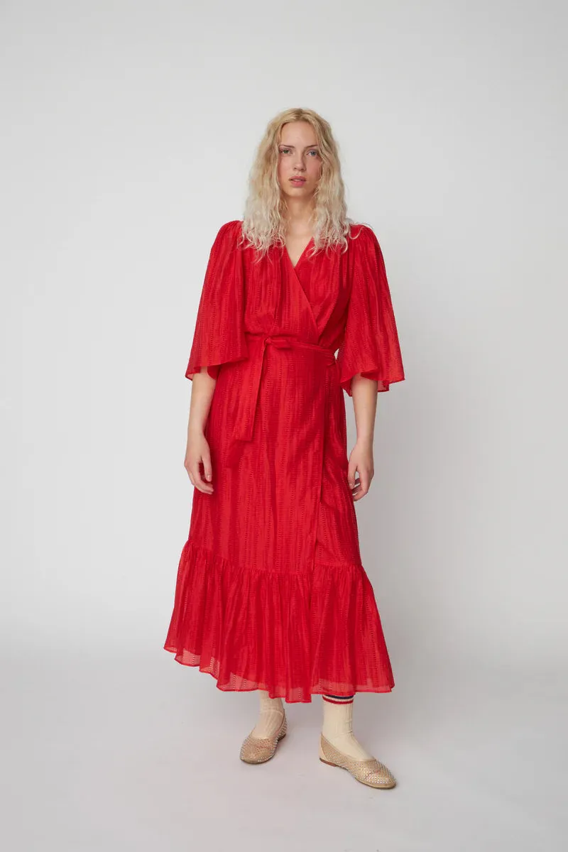 Stella Nova Pointelle Flame Red Wrap Dress