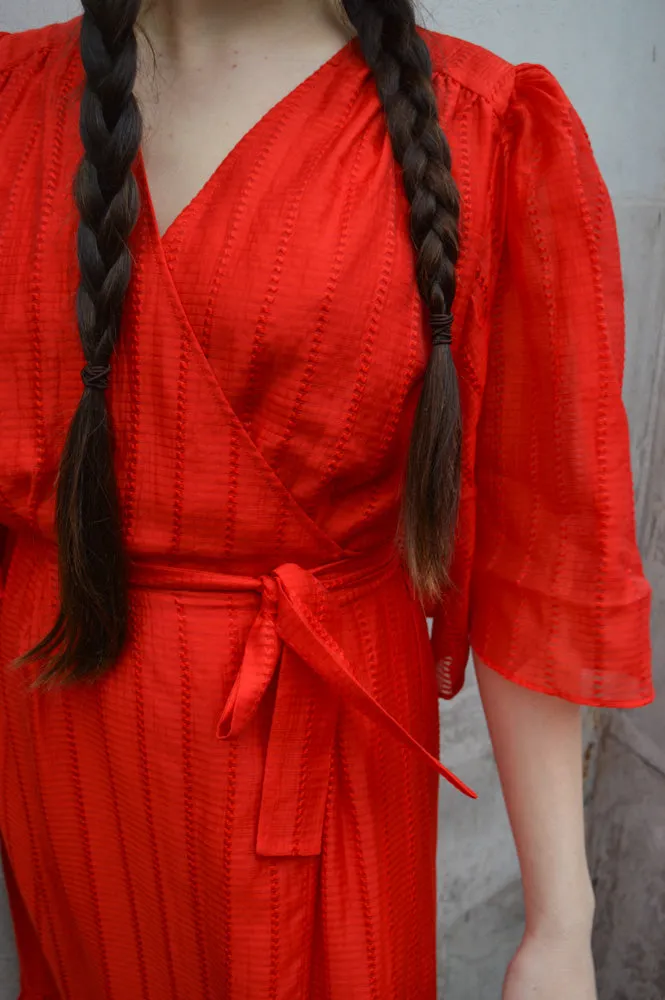 Stella Nova Pointelle Flame Red Wrap Dress