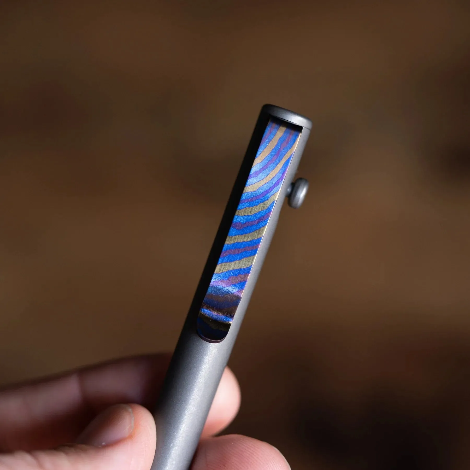 Titanium Damascus Pen Clip